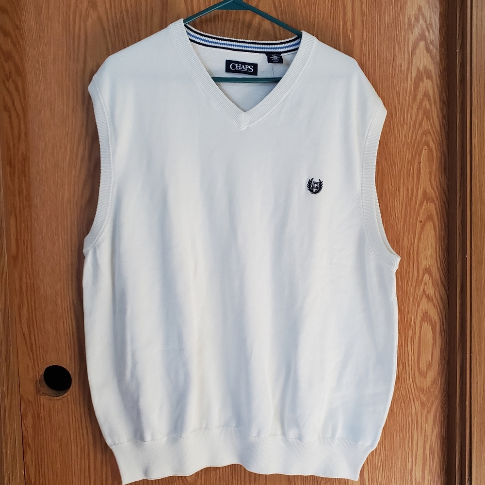 Chaps White V-Neck Sweater Vest